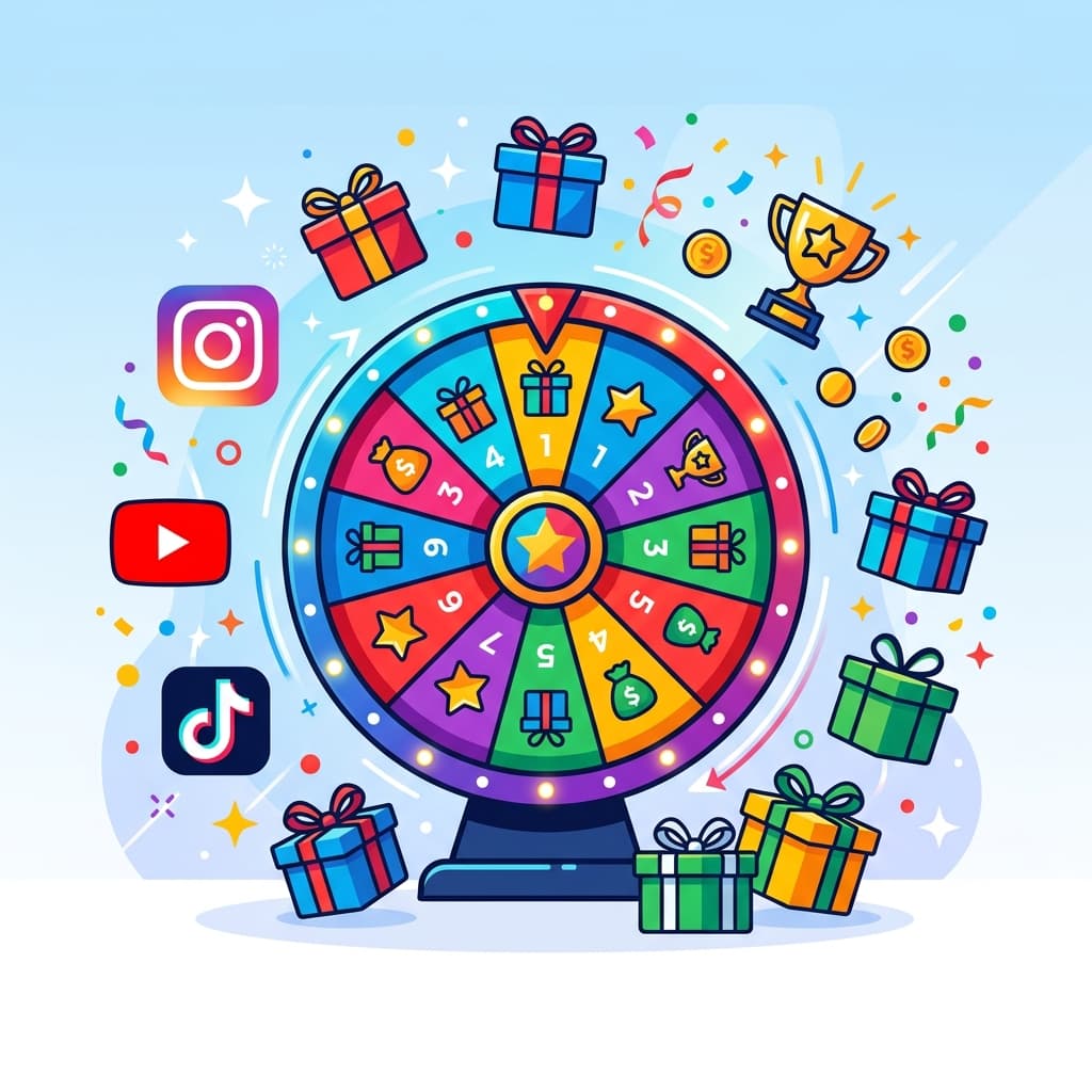 Spin wheel for social media giveaways with confetti and prizes