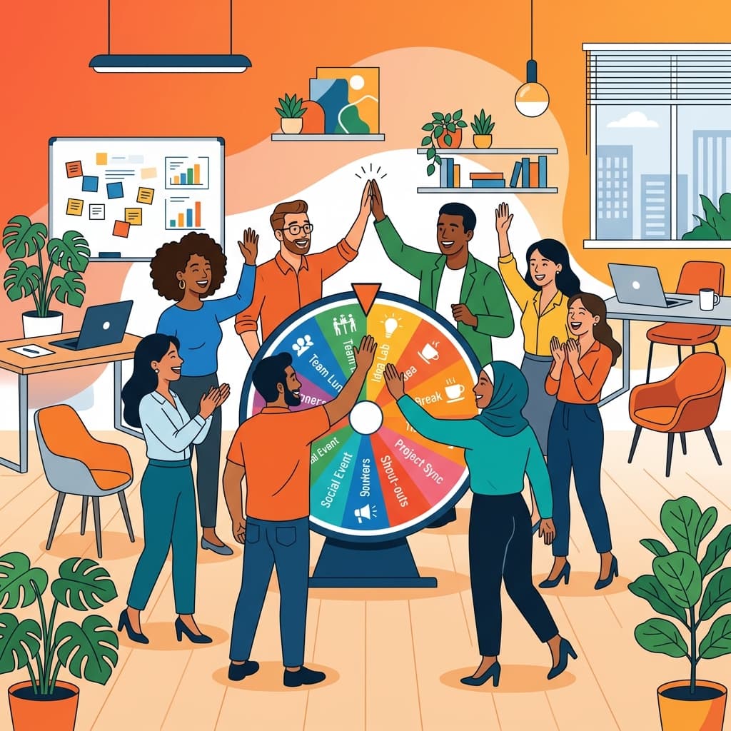 Team building with a spin wheel at an office party